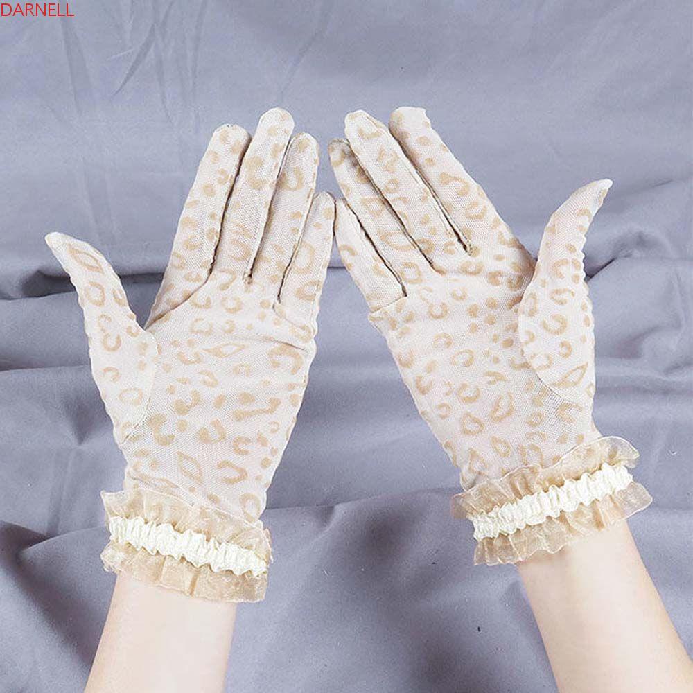 DARNELL Găng Tay Lái Xe Vải Tuyn Toàn Ngón Họa Tiết Da Báo Phong Cách Hàn Quốc