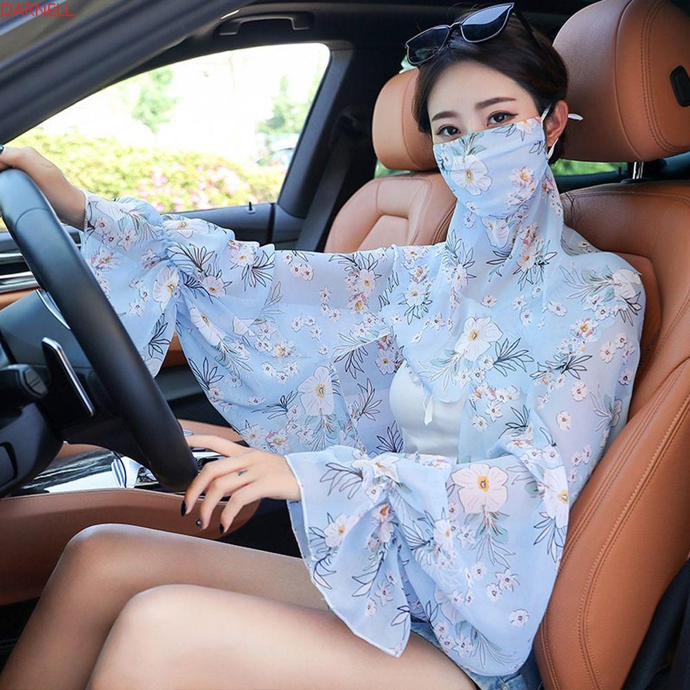 DARNELL Găng Cánh Tay Chống Nắng Trong Suốt Kèm Mặt Nạ Bảo Vệ Chống Tia UV Tiện Dụng Cho Nữ