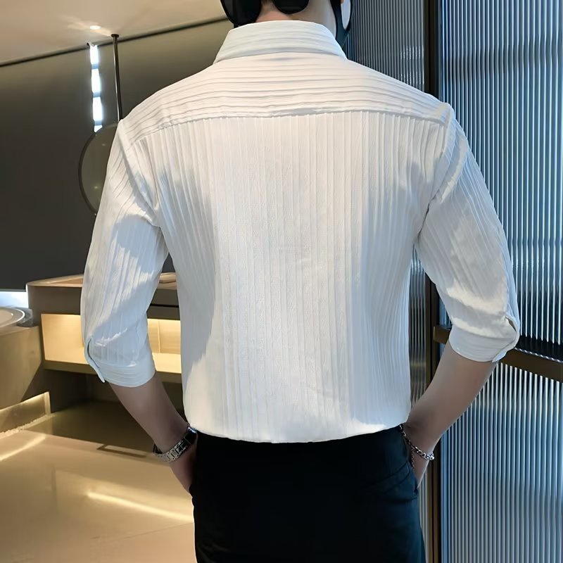 Áo sơ mi nam BEFOYI tay 3/4 màu trắng sọc mỏng cổ áo nếp vừa vặn thời trang mùa hè Hàn Quốc M-3XL
