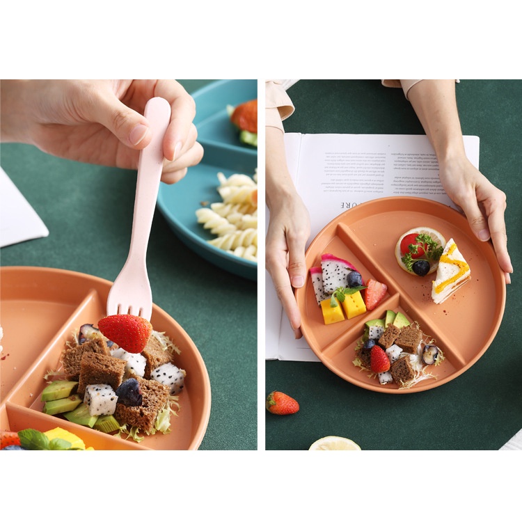 Đĩa Tròn Chia 3 Ngăn Bằng Nhựa Rơm Lúa Mì An Toàn Không BPA Nhiều Màu Có Thể Tái Sử Dụng Cho Trẻ Em / Người Lớn