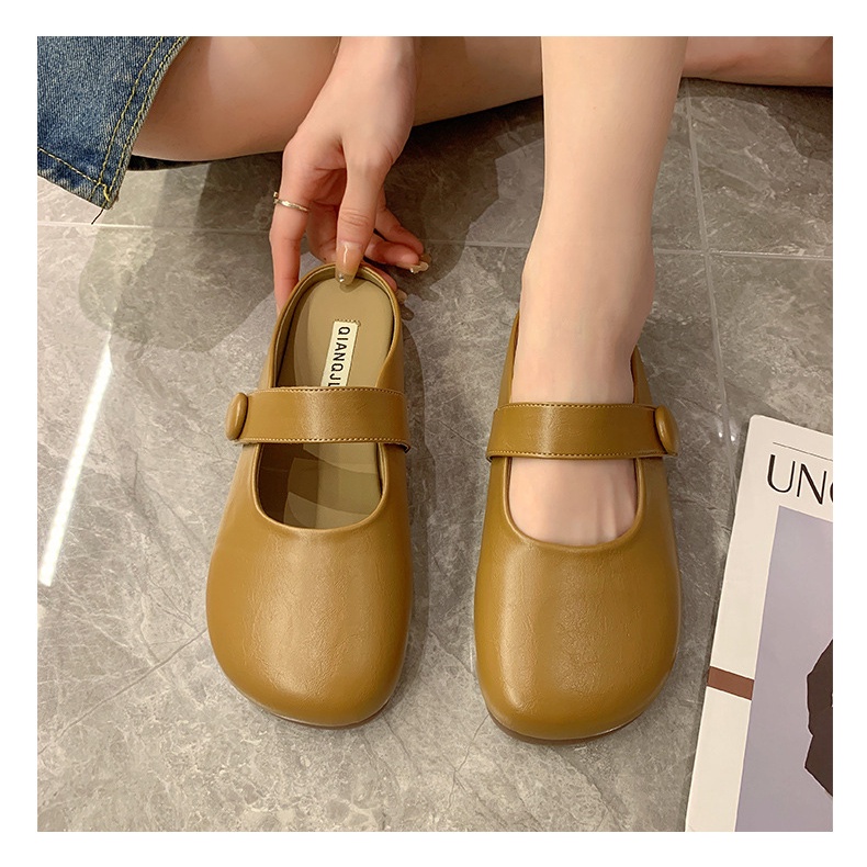 Dép Da Bít Mũi Phong Cách Retro Nhật Bản Thời Trang Xuân Hè Cho Nữ