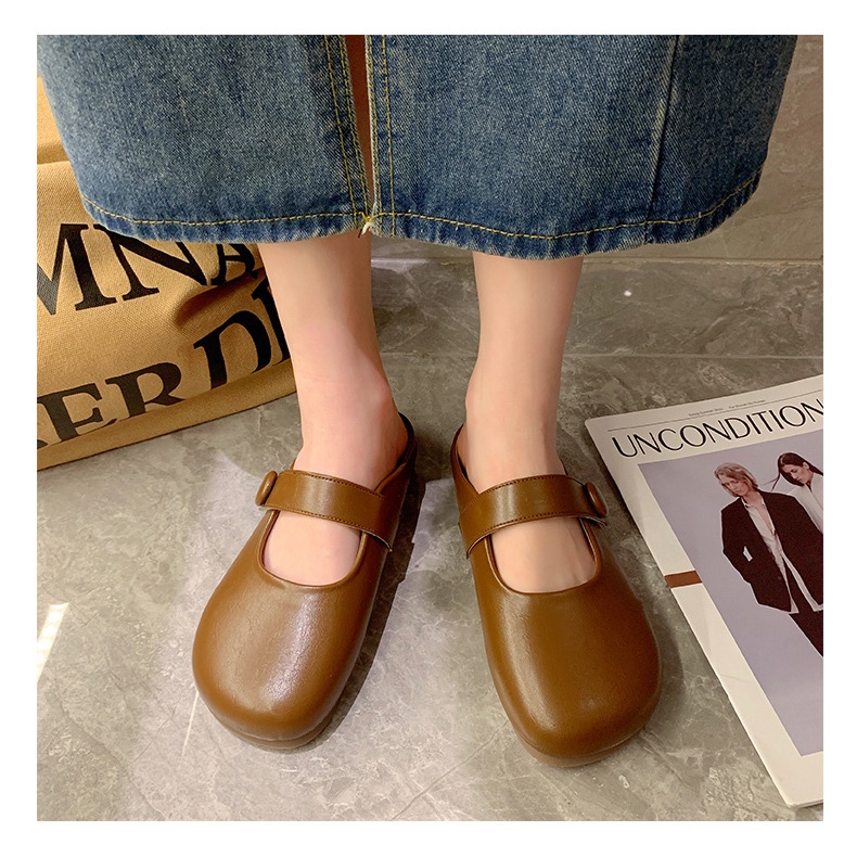 Dép Da Bít Mũi Phong Cách Retro Nhật Bản Thời Trang Xuân Hè Cho Nữ