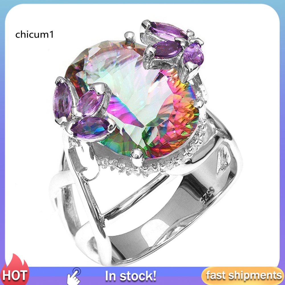 Nhẫn Đính Đá Zirconia Màu Cầu Vồng Thời Trang Cho Nữ