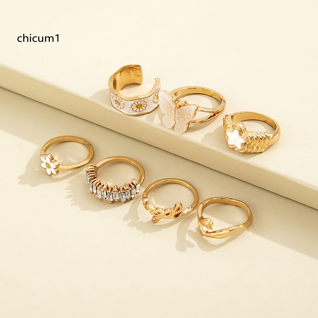 Set 7 Nhẫn Đeo Khớp Ngón Tay Hình Bướm Phong Cách Gothic Dành Cho Nữ