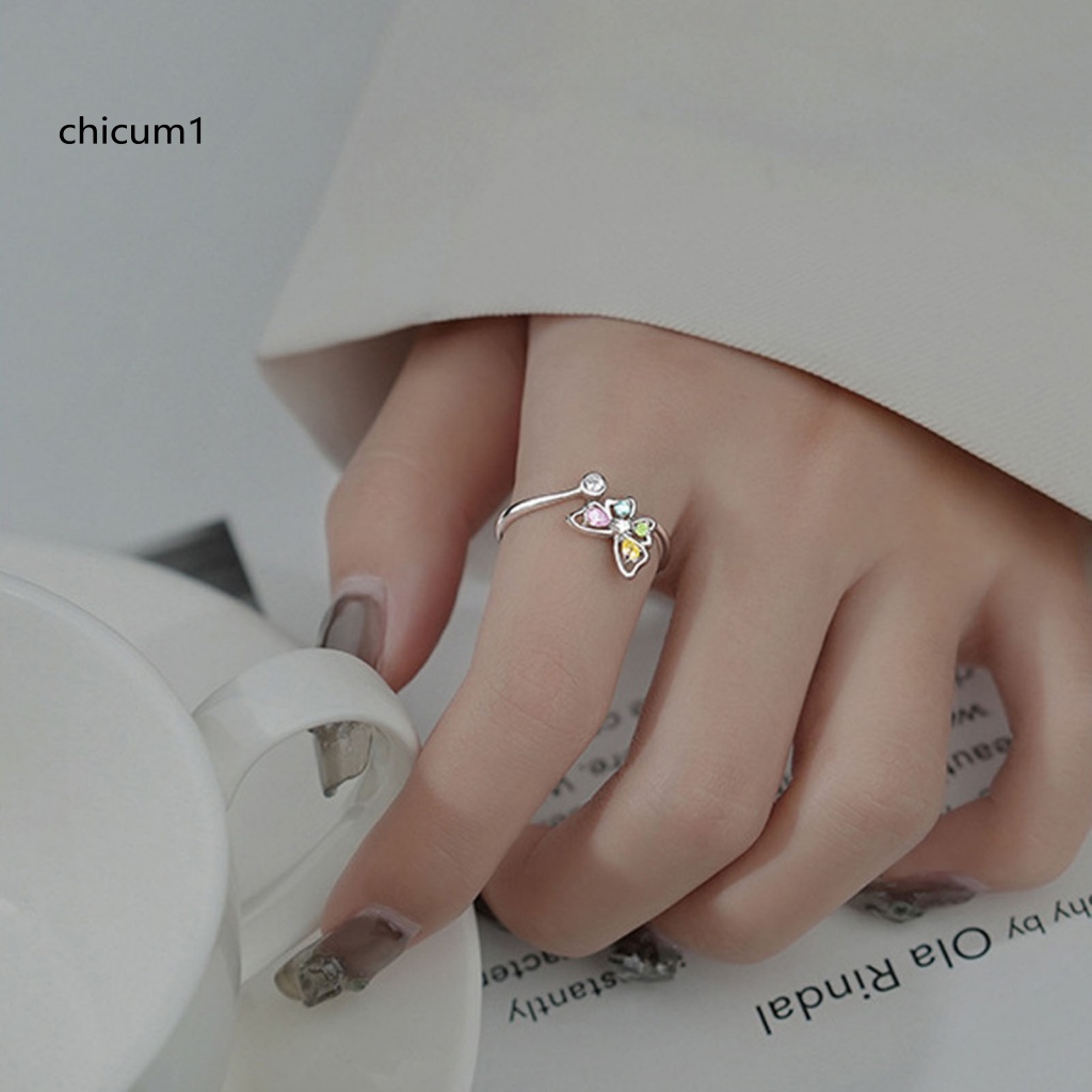 Nhẫn Hở Hình Bướm Đính Đá Zircon Nhiều Màu Ngọt Ngào Thời Trang Cho Nữ