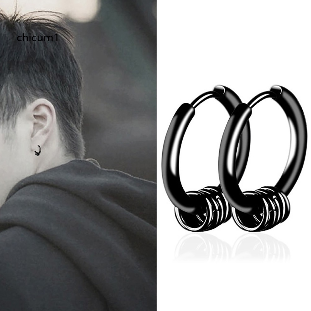 Khuyên Tai Tròn Bằng Thép Không Gỉ Phong Cách Hip Hop Thời Trang