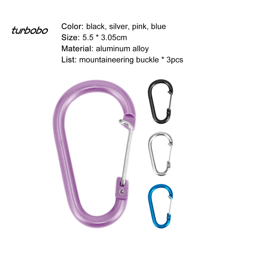 Set 3 Móc Khóa Chữ D Bằng Hợp Kim Nhôm Chống Thấm Nước Dùng Cho Cắm Trại