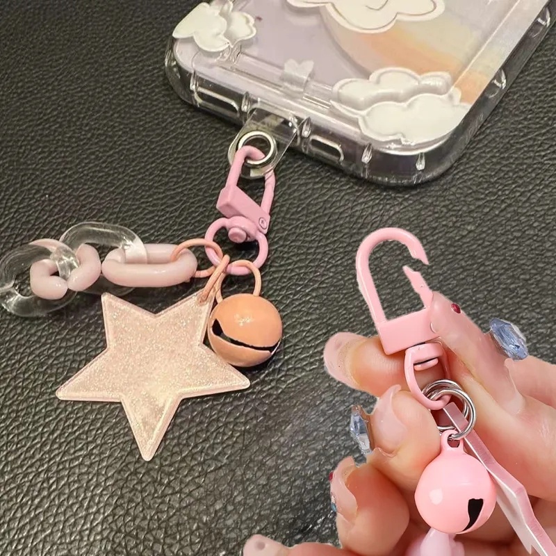 Móc Chìa Khóa / Điện Thoại Bằng Acrylic Hình Ngôi Sao Năm Cánh Màu Đen / Hồng Lấp Lánh Thời Trang Sáng Tạo Dành Cho Nữ Y2k