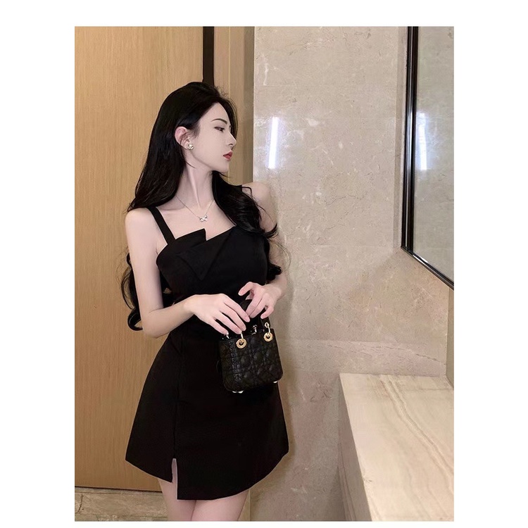 Váy dây treo màu đen spice girl suit little black dress váy mùa hè trẻ em người lớn mùa hè nhỏ váy sexy