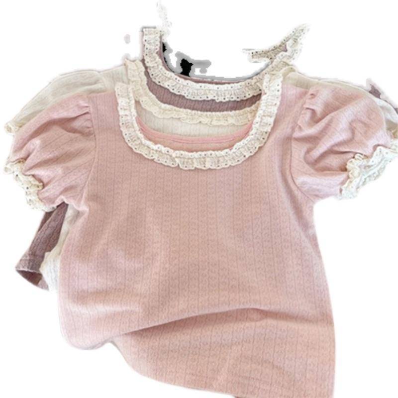 Áo Thun Cho Bé Gái Áo Thun Cotton Mỏng Dáng Rộng Tay Phồng Thời Trang Mùa Hè Phong Cách Hàn Quốc Cho Bé Gái