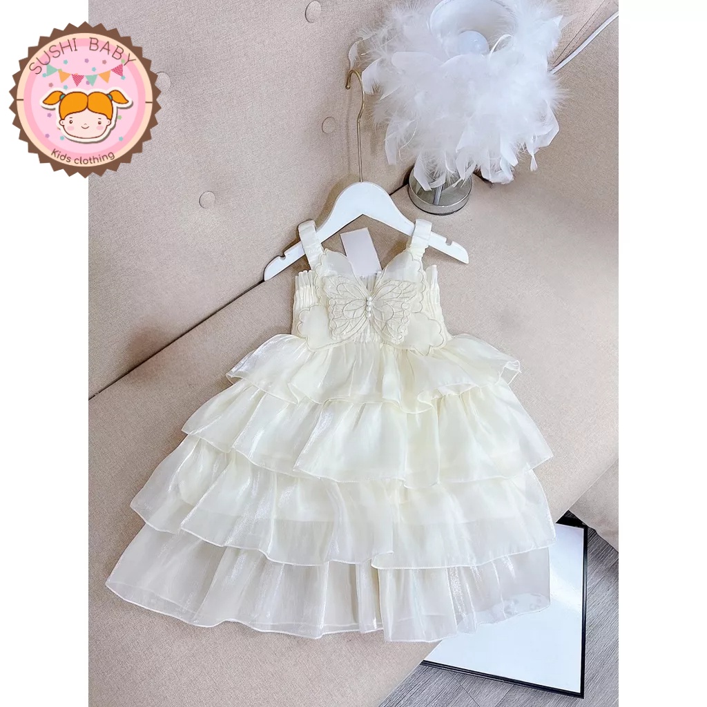 Váy voan tơ 4 tầng kèm cánh bư.ớm rời cho bé cho bé gái diện hè, đi tiệc, đi chơi
