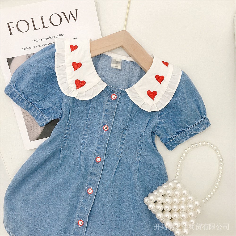 Đầm Công Chúa Cổ Búp Bê Chất Liệu Cotton Denim Thêu Họa Tiết Phong Cách Phương Tây Thời Trang Mùa Hè Mới Cho Bé Gái 2022