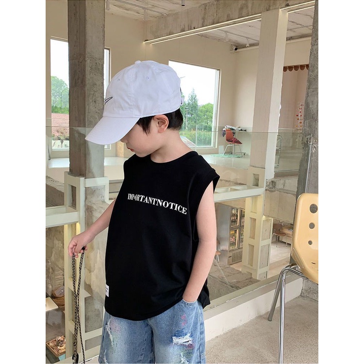 Áo Thun Cotton Sát Nách Dáng Rộng Thoải Mái Phong Cách Hàn Quốc Thời Trang Mùa Hè Cho Bé Trai