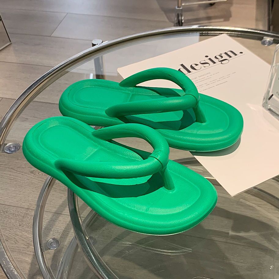 Dép Xỏ Ngón Đế Bánh Mì Chống Trượt Chống Thấm Nước Màu Trơn Thời Trang Dành Cho Nữ