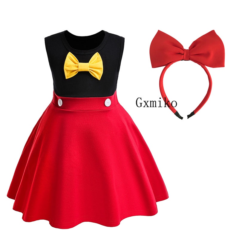 Đầm Công Chúa Không Tay In Hình Chuột Minnie Thời Trang Mùa Hè Cho Bé Gái 1-8 Tuổi