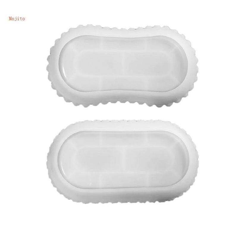 Khuôn Silicone Làm Khay Đựng Trái Cây / Cà Phê Hình Oval Họa Tiết Ren Pha Lê Mojito Diy