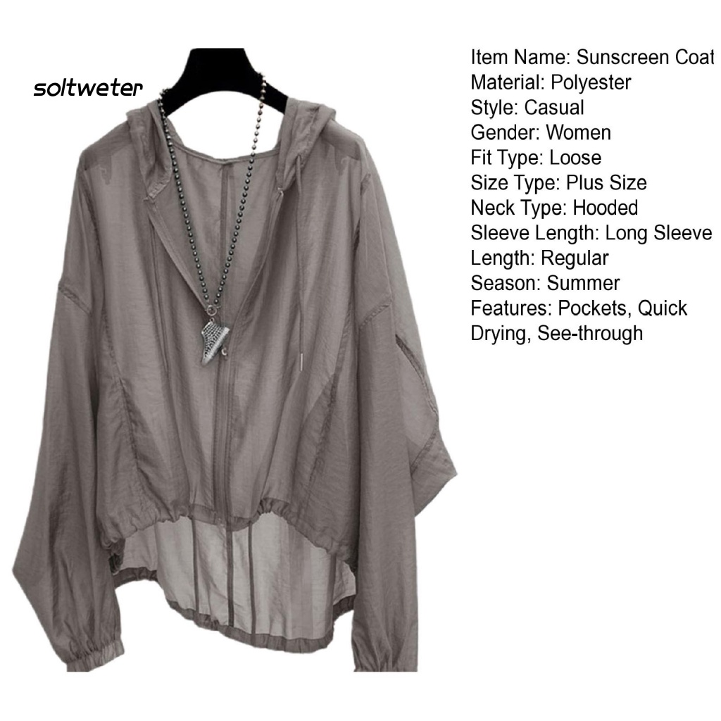 Áo Khoác Chống Nắng Mỏng Tay Dài Màu Trơn Phối Dây Rút Xuyên Thấu Thời Trang Cho Nữ