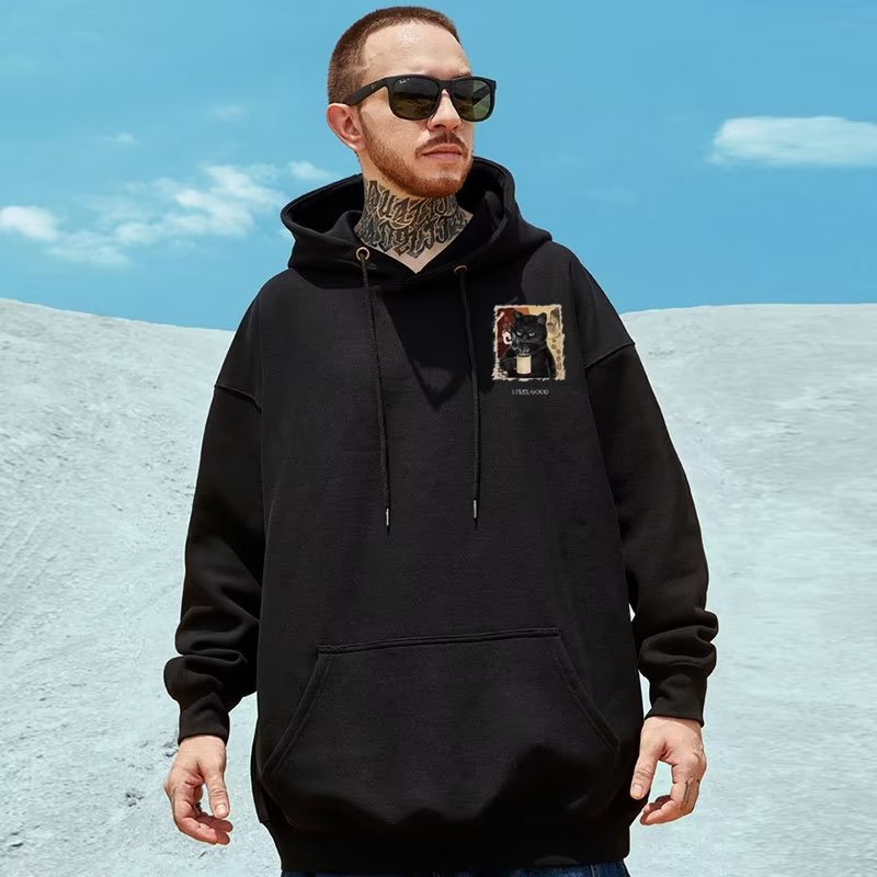 Áo hoodie dáng rộng thời trang cho nam size M-8XL Tay Dài Dáng Rộng In Hình Mèo Đen Hoạt Hình Phong Cách Mỹ Thời Trang unisex Nam Nữ