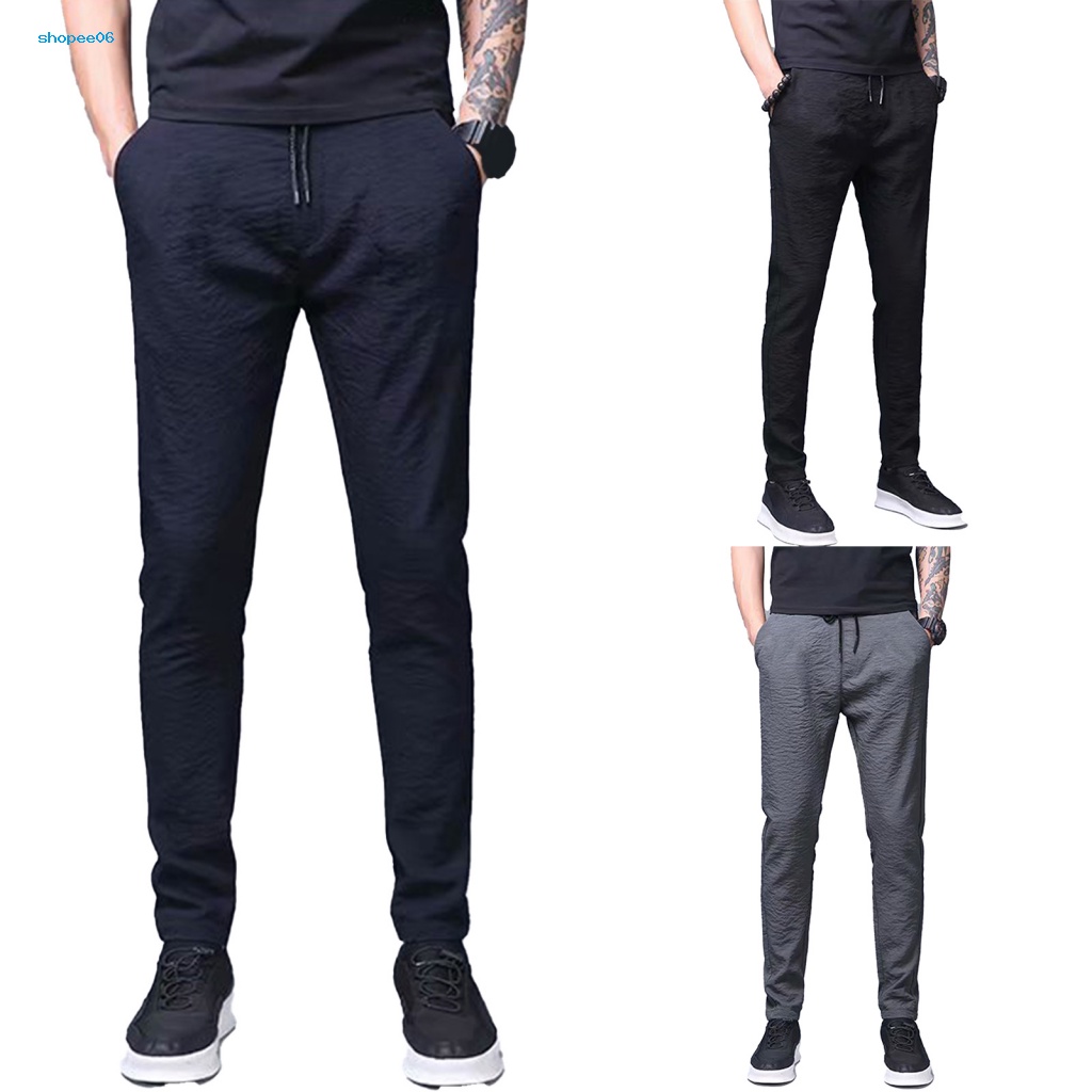 Quần Thun Lạnh Mỏng Mùa Hè Dáng Suông Có Túi Dây Rút Xếp Ly Và Túi Lưng Co Giãn Cho Nam