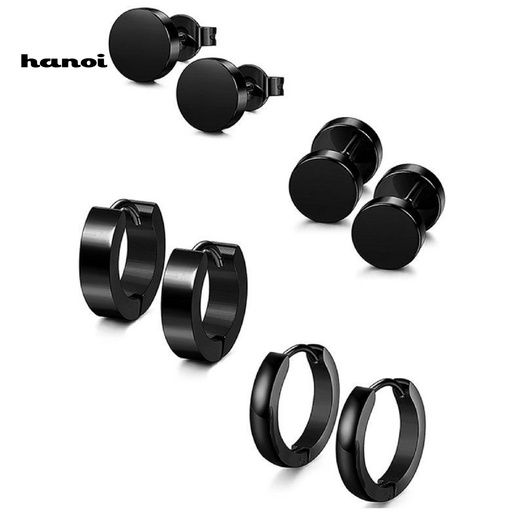 Set 4 Đôi Khuyên Tai Hình Quả Tạ Bằng Thép Không Gỉ Cá Tính Cho Nam