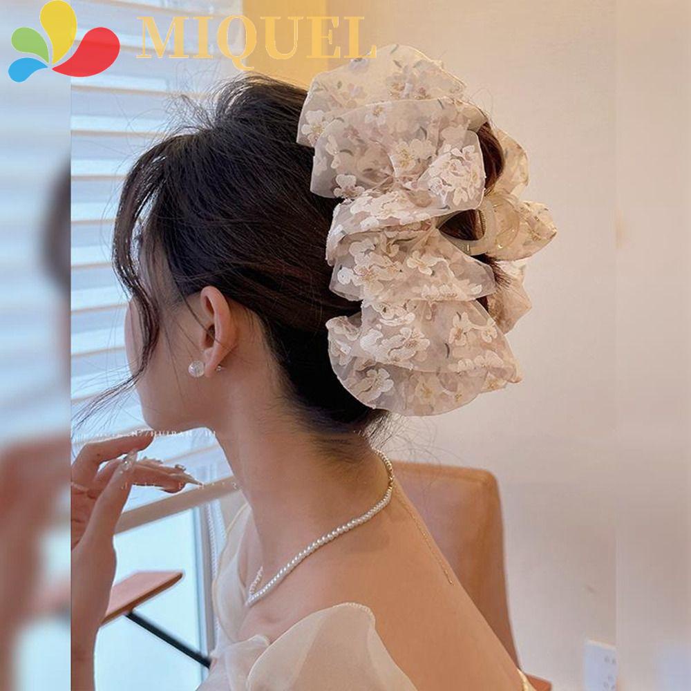 MIQUEL Kẹp Tóc Nơ Vải Voan Lưới Cỡ Lớn Phong Cách Hàn Quốc Cho Nữ