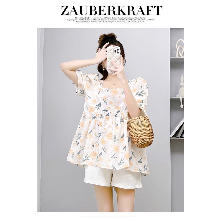 Bộ Áo Cổ Vuông + Quần Short Dáng Rộng Thời Trang Mùa Hè 2023 Cho Mẹ Bầu