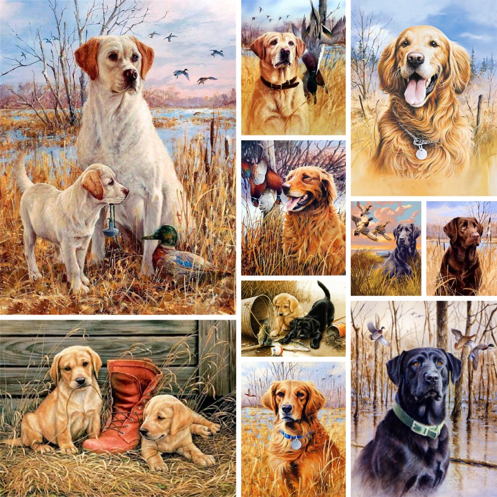 Bộ Tranh Thêu Chữ Thập Thủ Công Tự Làm Hình Chú Chó Labrador Trước Cho Người Lớn
