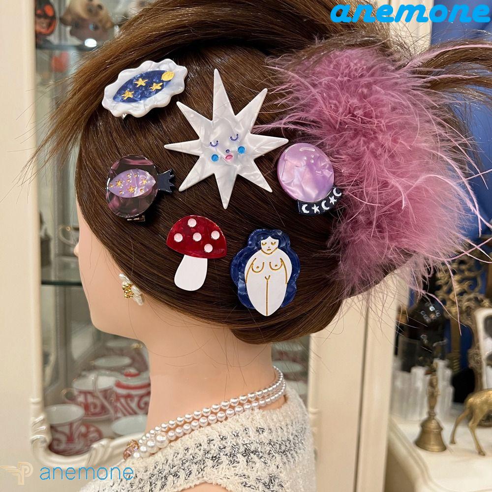 ANEMONE Kẹp Tóc Hình Ngôi Sao / Mặt Trăng Phong Cách Hàn Quốc Xinh Xắn Cho Nữ