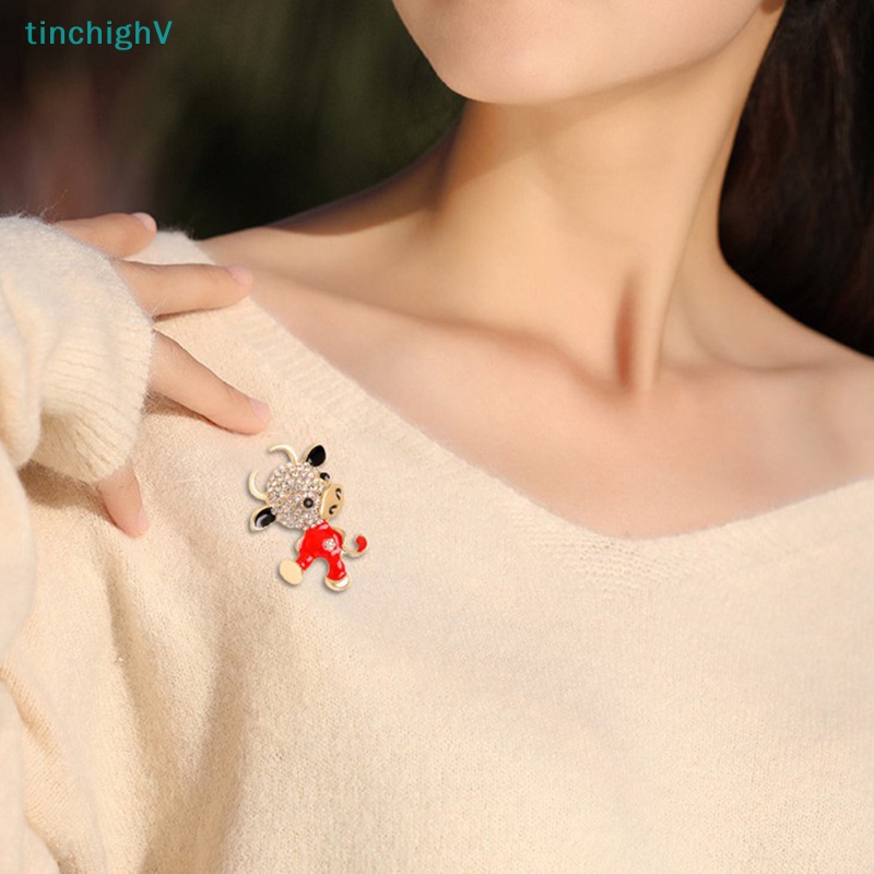 [TinchighV] Ghim Cài Áo Họa Tiết Bò Sữa Hoạt Hình Pha Lê Tráng Men Mới Cho Nam Và Nữ [Mới]