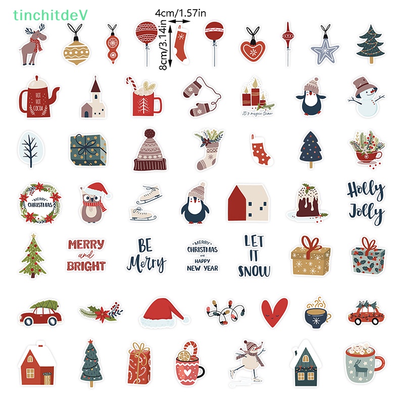 [TinchitdeV] Set 50 Miếng Dán Hoạt Hình Giáng Sinh Trang Trí Tủ Lạnh / Laptop / Điện Thoại / Hành Lý DIY