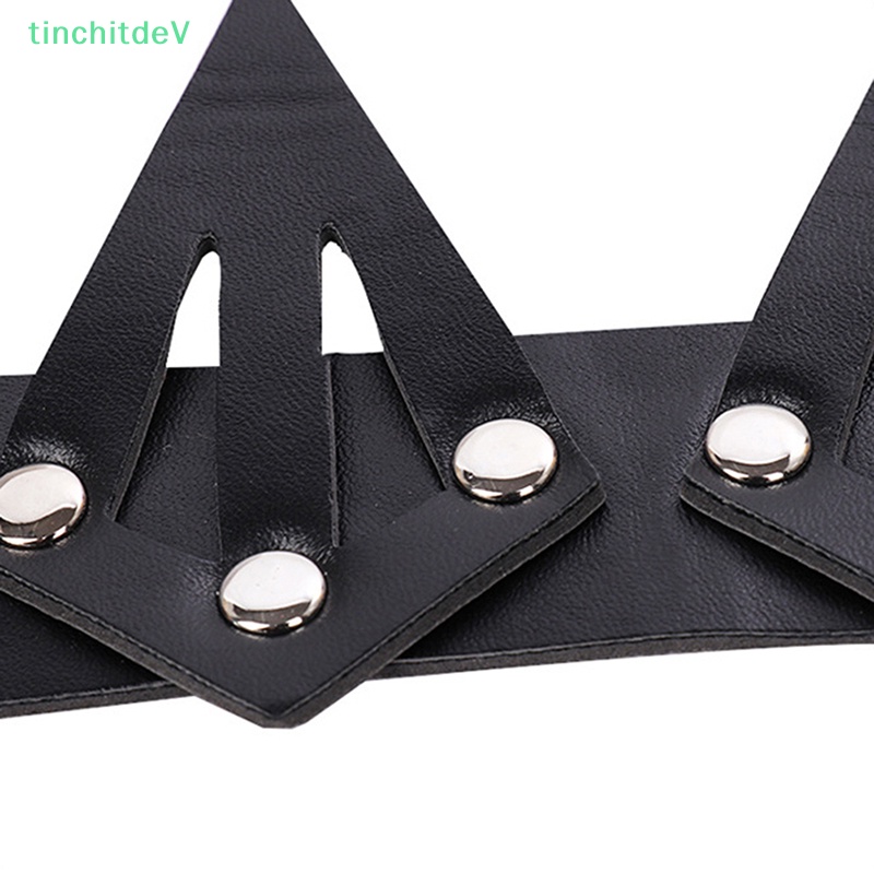 Băng Đô Cài Tóc Hình Vương Miện Bằng Da Màu Đen Phong Cách Gothic Cổ Điển Cho Dịp Halloween