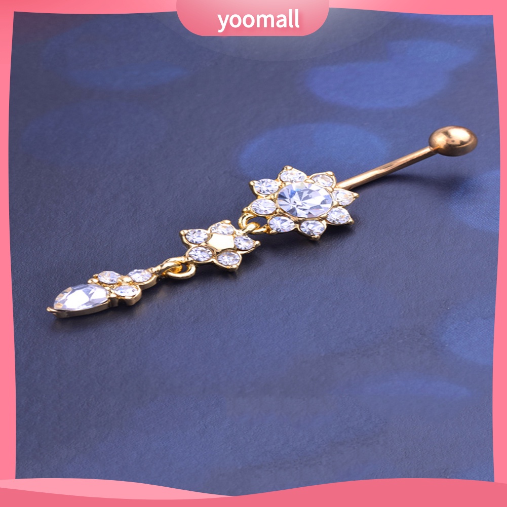 Khuyên Rốn Bằng Thép Không Gỉ Hình Hoa Đính Đá Cá Tính