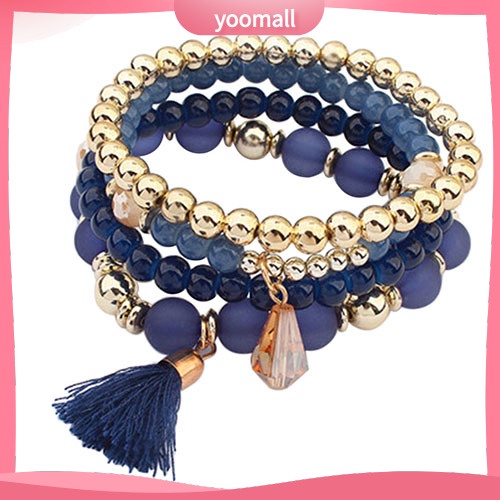 Set 4 Vòng Tay Hạt Nhựa Nhiều Lớp Thời Trang Cho Nữ