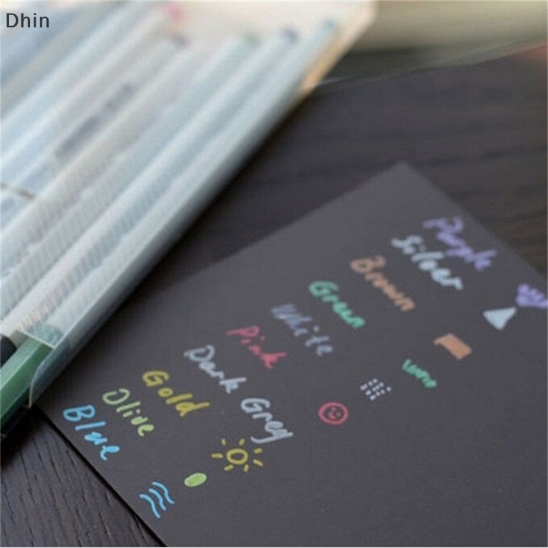 [Dhin] 10Pcs Color Metallic Fine Pen Pencil Marker DIY Album Dauber Pen Set Waterproof COD