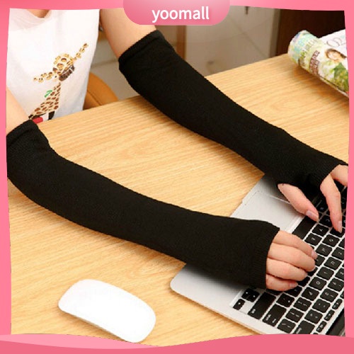 Găng Tay Len Dài Hở Ngón Giữ Ấm Thời Trang Cho Nữ