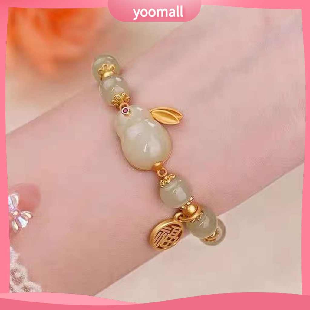 [YM] Vòng Đeo Tay Hạt Ngọc Bích Hetian Co Giãn Tốt KiểU Trung Hoa Thời Trang Thoải Mái Mặc Trang Sức