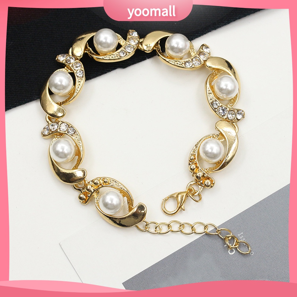 Vòng Tay Đính Đá Ngọc Trai Nhân Tạo Có Thể Điều Chỉnh Thời Trang Dành Cho Nữ