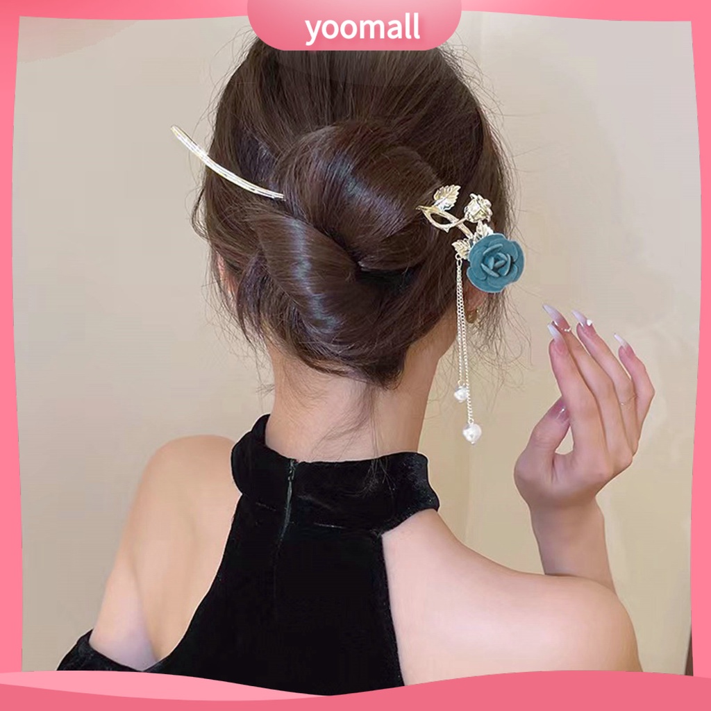 Trâm Cài Tóc Đính Hạt Và Hoa Hồng Chống Trượt Dễ Thương Cho Nữ