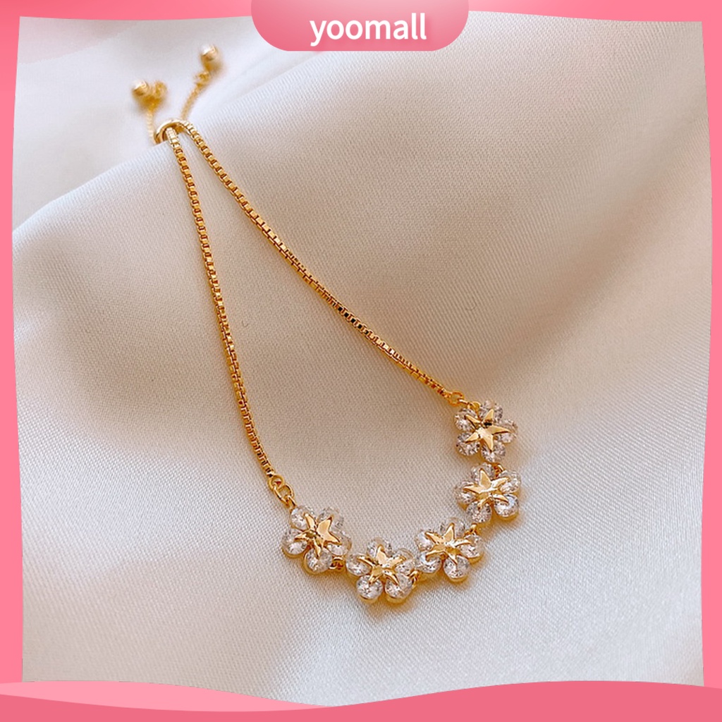 [YM] Vòng Tay Đính Đá Zircon Hình Hoa Năm Cánh Tinh Tế Lâu Trôi Cho Nữ Dự Tiệc
