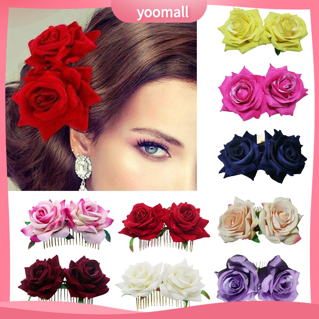 Lược Cài Tóc Răng Nhọn Đính Hoa Hồng Thật Chống Trượt Trang Trí Tiệc Cưới