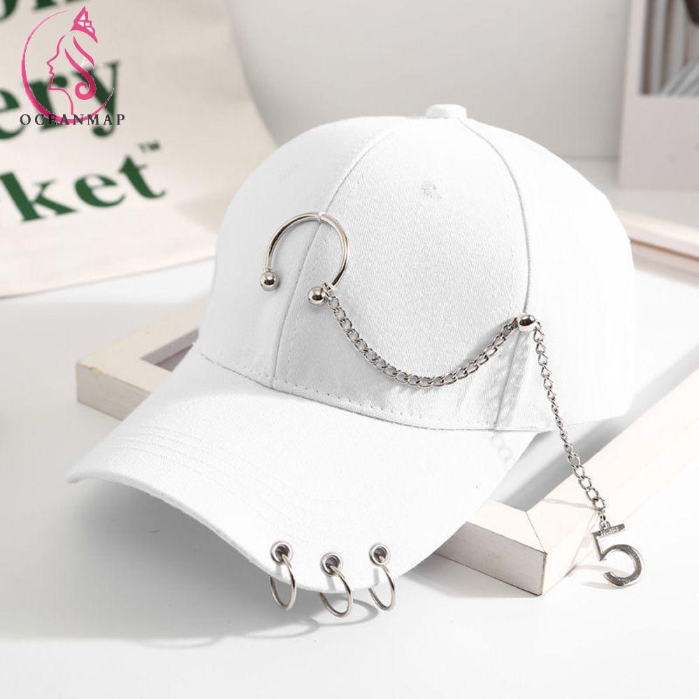 OCEANMAP Mũ Lưỡi Trai Phối Dây Xích Phong Cách Hàn Quốc Cá Tính Dành Cho Nam Nữ