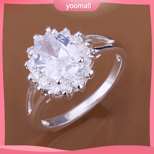 Nhẫn Mạ Bạc Hình Hoa Hướng Dương Đính Đá Zircon Sang Trọng