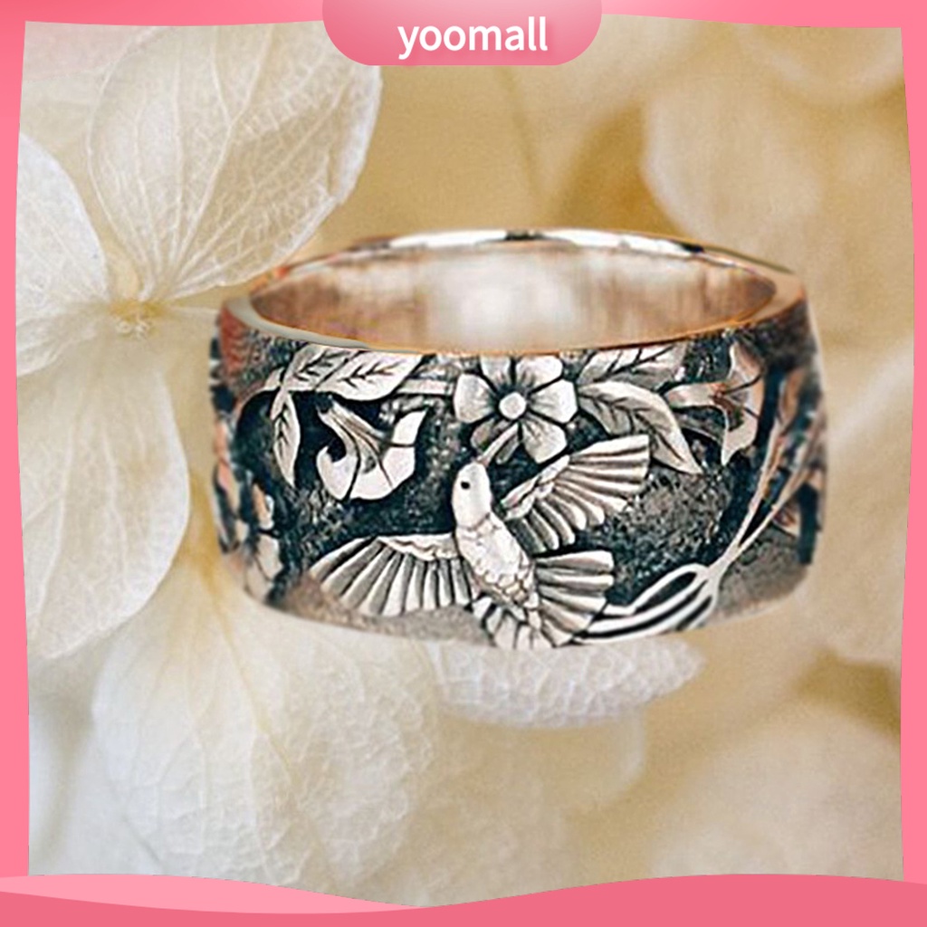 Nhẫn Hợp Kim Bản Rộng Họa Tiết Hoa / Chim Màu Sắc Cổ Điển Phong Cách Hip Hop Cho Nam Và Nữ