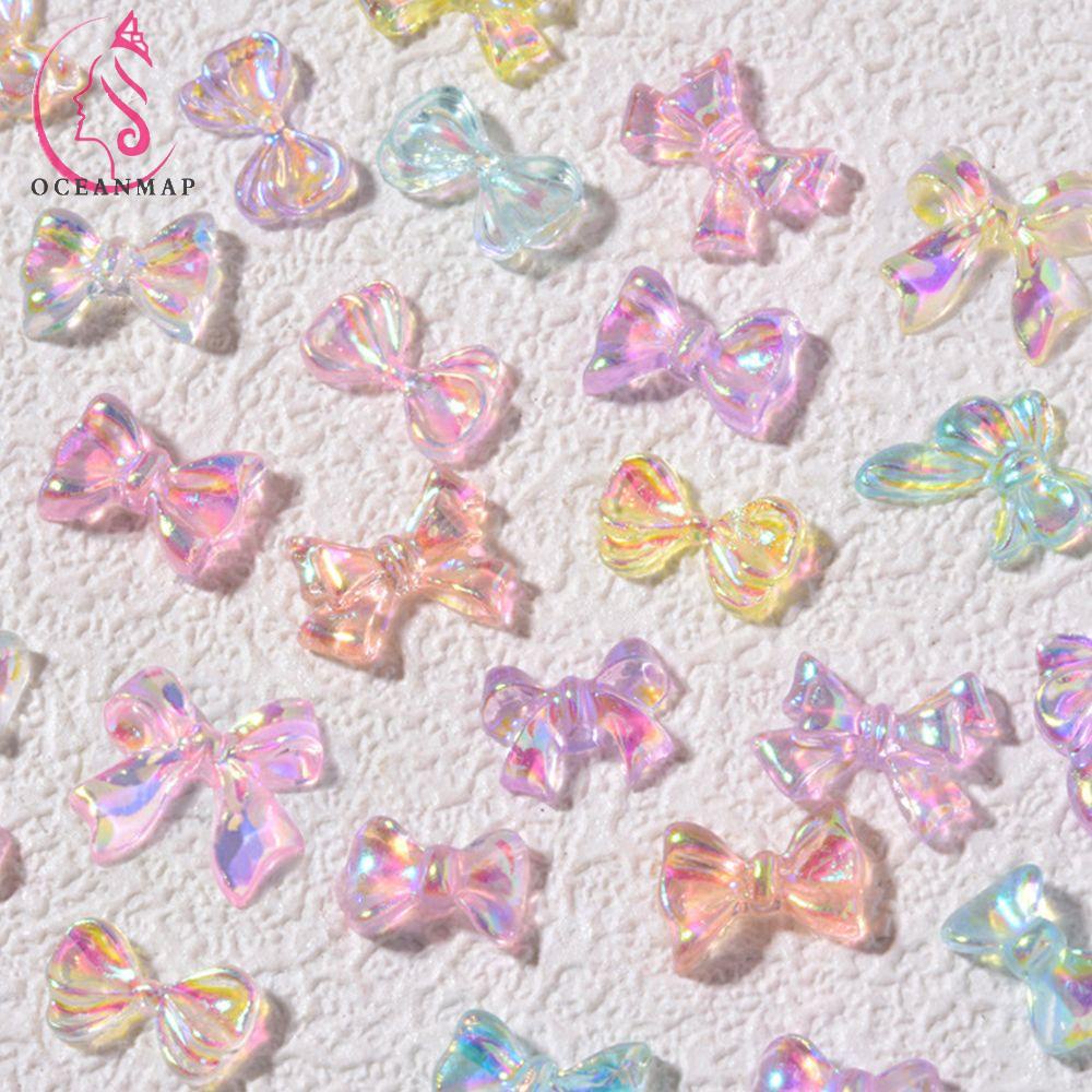 OCEANMAP Phụ Kiện Trang Trí Móng Tay Nhiều Màu Sắc Hình Nơ Bướm Thời Trang Charms