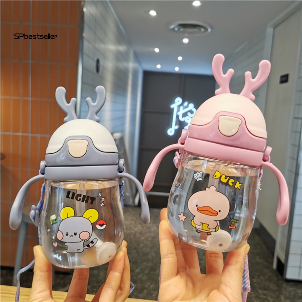 Bình Sữa 370ML Có Ống Hút Hình Hoạt Hình Cho Bé Gái