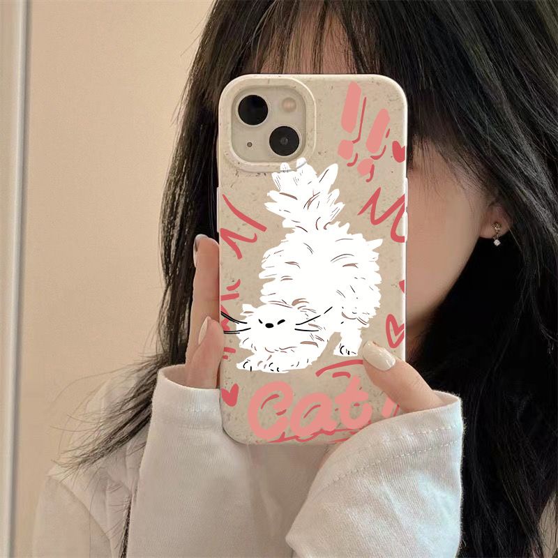 Ốp Điện Thoại Dẻo Màu Hồng Họa Tiết Chú Mèo Dễ Thương Chống Sốc Cho iPhone12plus 7 14pro 5BMI 11813