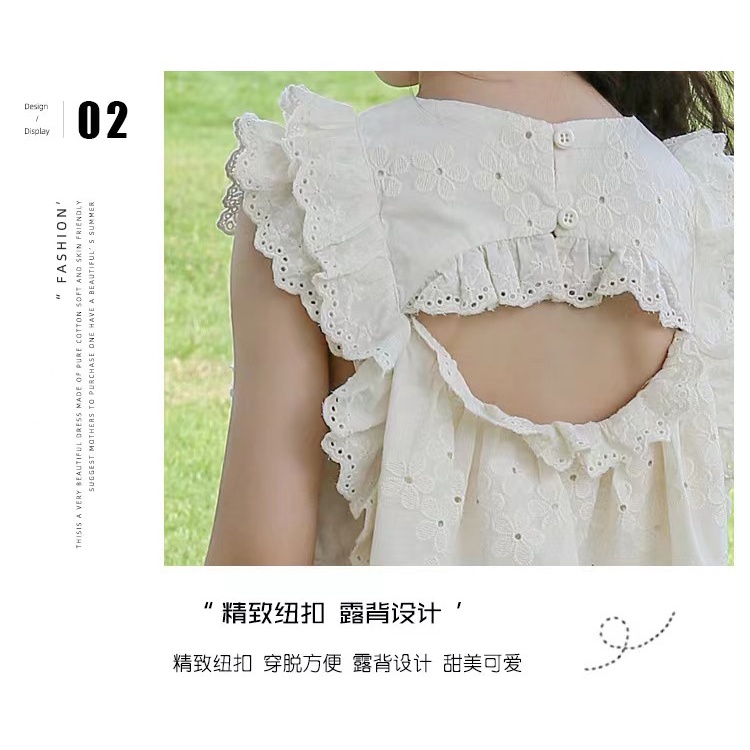Đầm Công Chúa Chất Liệu Cotton Phối Ren Thời Trang Mùa Hè Hàn Quốc 2023 Mới Cho Bé Gái