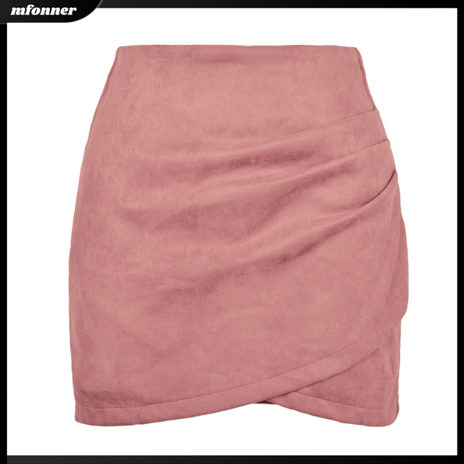 Chân Váy Ngắn Ôm Dáng Bằng Da Lộn Màu Trơn Phối Khóa Kéo Lệch Tà Quyến Rũ Thời Trang Cho Nữ