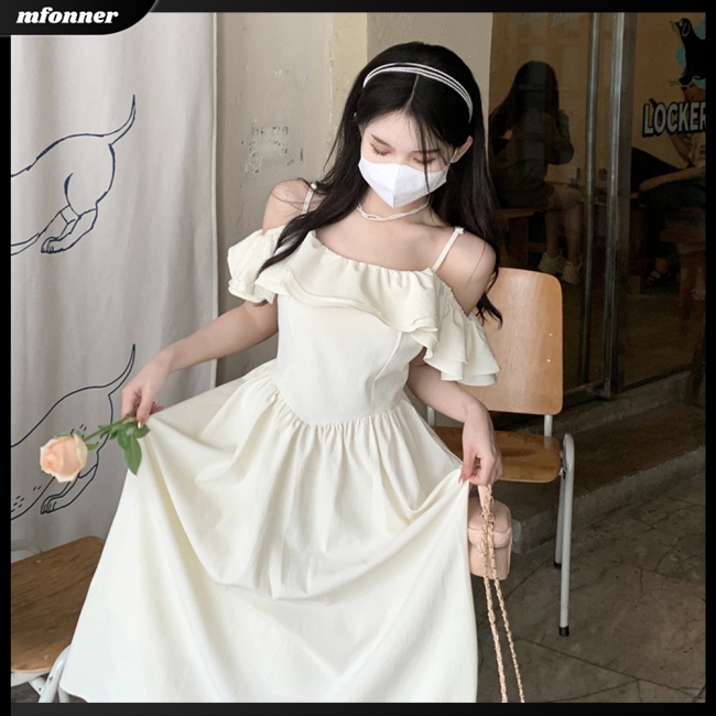 Đầm Lưng Cao Tay Bèo Màu Sắc Đơn Giản Thanh Lịch Cho Nữ