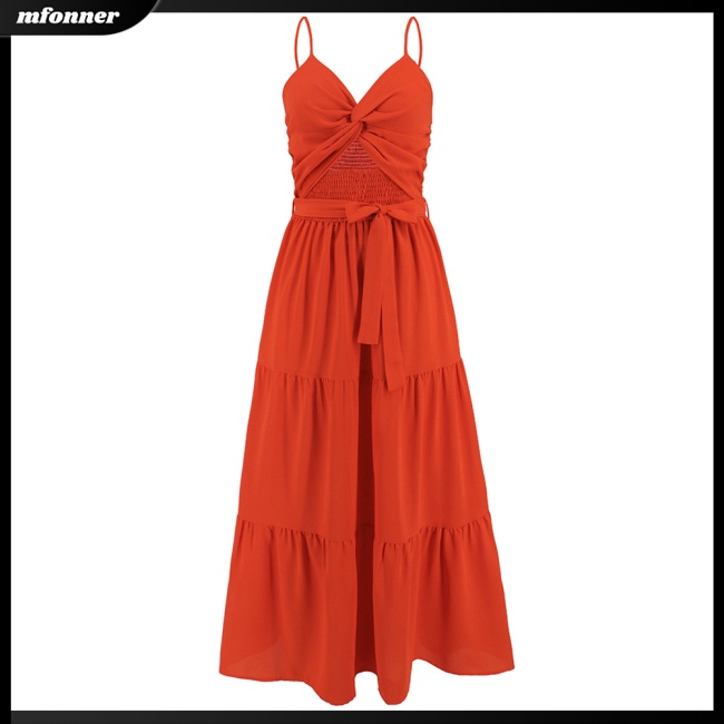 Đầm Dài Không Tay Cổ Chữ V Hở Lưng Màu Sắc Đơn Giản Thanh Lịch Dành Cho Nữ